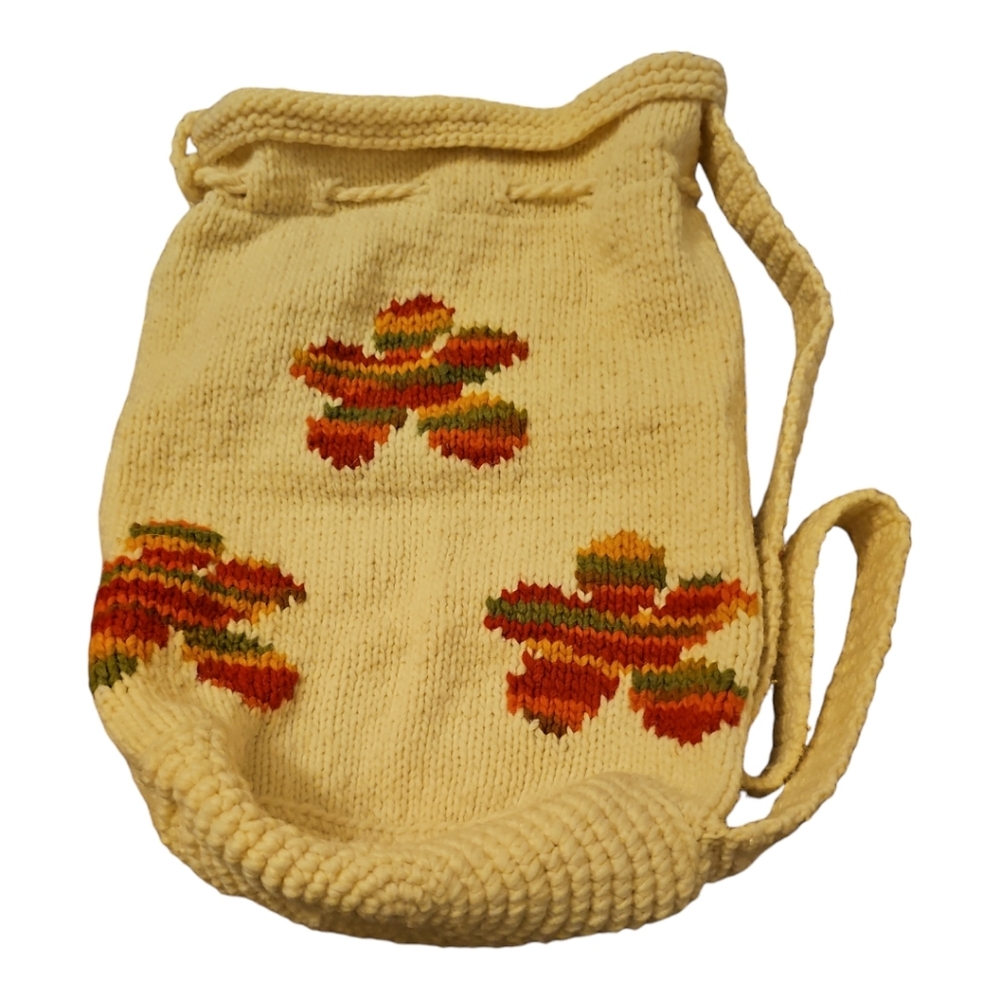 Beige Floral Knit Satchel